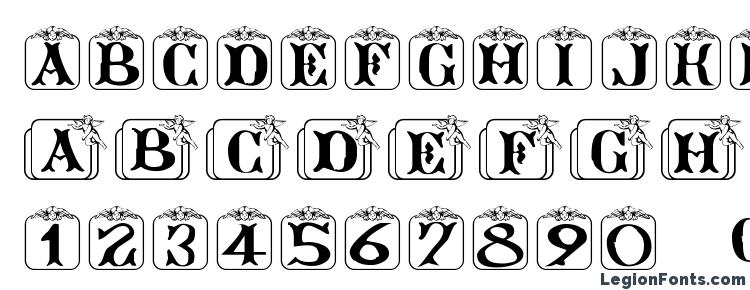 глифы шрифта Angelots, символы шрифта Angelots, символьная карта шрифта Angelots, предварительный просмотр шрифта Angelots, алфавит шрифта Angelots, шрифт Angelots