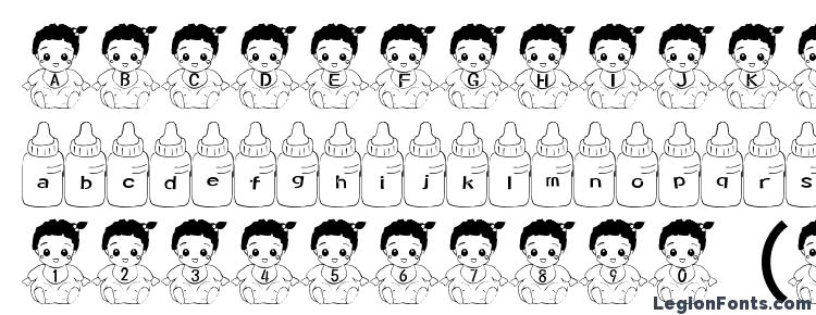 глифы шрифта Baby font, символы шрифта Baby font, символьная карта шрифта Baby font, предварительный просмотр шрифта Baby font, алфавит шрифта Baby font, шрифт Baby font