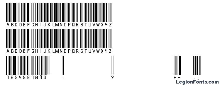 глифы шрифта Barcodefont, символы шрифта Barcodefont, символьная карта шрифта Barcodefont, предварительный просмотр шрифта Barcodefont, алфавит шрифта Barcodefont, шрифт Barcodefont