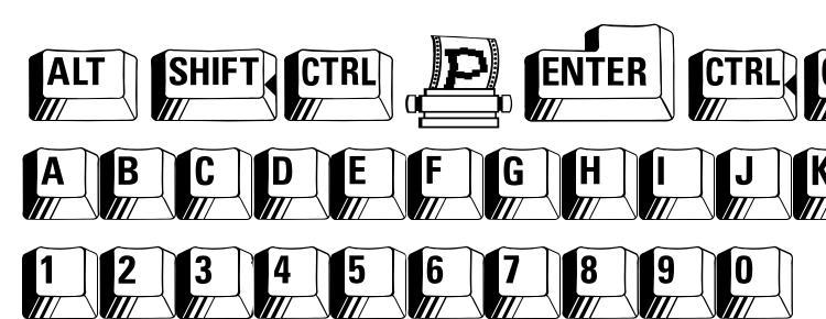 глифы шрифта PC Keys, символы шрифта PC Keys, символьная карта шрифта PC Keys, предварительный просмотр шрифта PC Keys, алфавит шрифта PC Keys, шрифт PC Keys