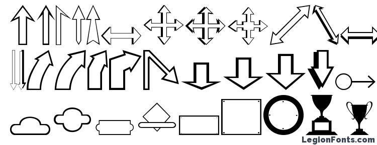 глифы шрифта Arrows, символы шрифта Arrows, символьная карта шрифта Arrows, предварительный просмотр шрифта Arrows, алфавит шрифта Arrows, шрифт Arrows