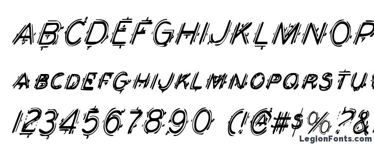 глифы шрифта Berserker Condensed Italic, символы шрифта Berserker Condensed Italic, символьная карта шрифта Berserker Condensed Italic, предварительный просмотр шрифта Berserker Condensed Italic, алфавит шрифта Berserker Condensed Italic, шрифт Berserker Condensed Italic