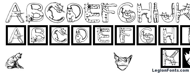 глифы шрифта CatsAlphabet, символы шрифта CatsAlphabet, символьная карта шрифта CatsAlphabet, предварительный просмотр шрифта CatsAlphabet, алфавит шрифта CatsAlphabet, шрифт CatsAlphabet