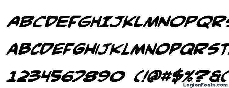 глифы шрифта Comic Book Commando Bold Italic, символы шрифта Comic Book Commando Bold Italic, символьная карта шрифта Comic Book Commando Bold Italic, предварительный просмотр шрифта Comic Book Commando Bold Italic, алфавит шрифта Comic Book Commando Bold Italic, шрифт Comic Book Commando Bold Italic