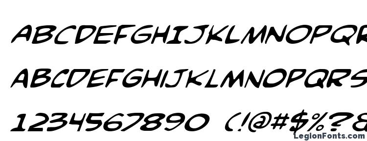 glyphs Comic Book Commando Italic font, сharacters Comic Book Commando Italic font, symbols Comic Book Commando Italic font, character map Comic Book Commando Italic font, preview Comic Book Commando Italic font, abc Comic Book Commando Italic font, Comic Book Commando Italic font