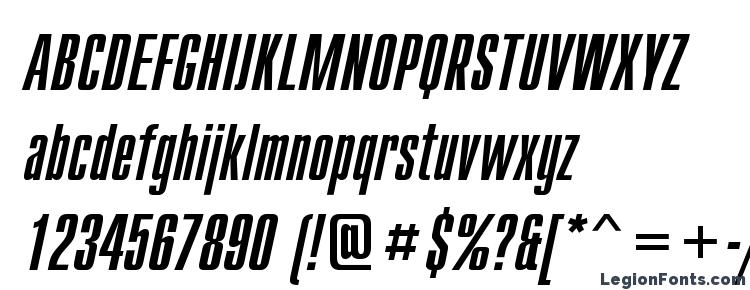 глифы шрифта Compactc italic, символы шрифта Compactc italic, символьная карта шрифта Compactc italic, предварительный просмотр шрифта Compactc italic, алфавит шрифта Compactc italic, шрифт Compactc italic