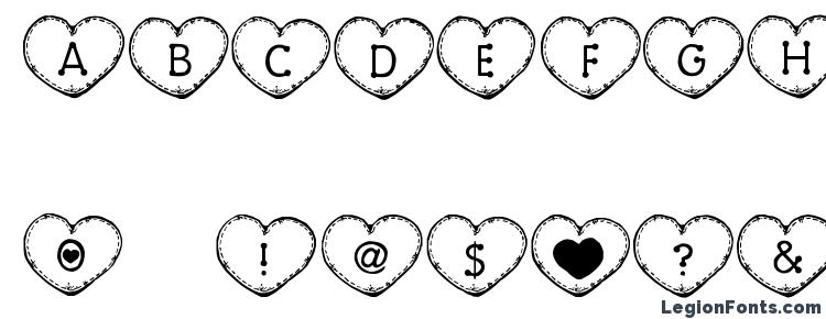 глифы шрифта Country hearts, символы шрифта Country hearts, символьная карта шрифта Country hearts, предварительный просмотр шрифта Country hearts, алфавит шрифта Country hearts, шрифт Country hearts