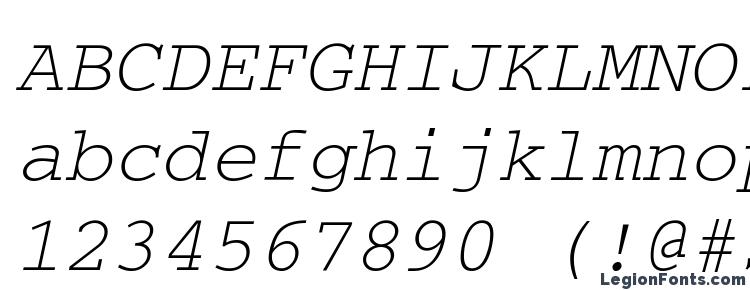 глифы шрифта CourierTM Italic, символы шрифта CourierTM Italic, символьная карта шрифта CourierTM Italic, предварительный просмотр шрифта CourierTM Italic, алфавит шрифта CourierTM Italic, шрифт CourierTM Italic