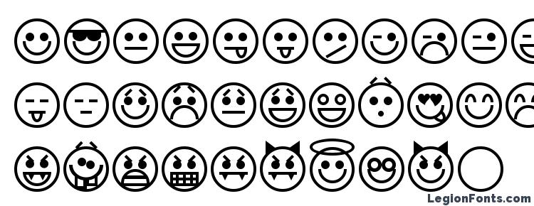 глифы шрифта Emoticons, символы шрифта Emoticons, символьная карта шрифта Emoticons, предварительный просмотр шрифта Emoticons, алфавит шрифта Emoticons, шрифт Emoticons