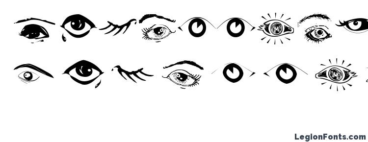 глифы шрифта Eyes, символы шрифта Eyes, символьная карта шрифта Eyes, предварительный просмотр шрифта Eyes, алфавит шрифта Eyes, шрифт Eyes