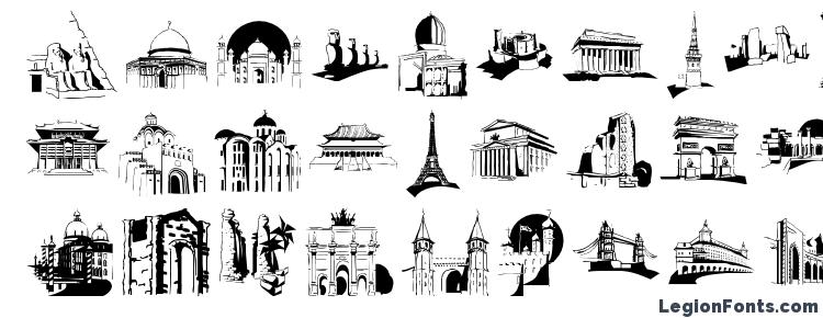 glyphs FamousBuildings font, сharacters FamousBuildings font, symbols FamousBuildings font, character map FamousBuildings font, preview FamousBuildings font, abc FamousBuildings font, FamousBuildings font