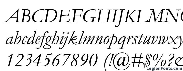 глифы шрифта Garamond italic, символы шрифта Garamond italic, символьная карта шрифта Garamond italic, предварительный просмотр шрифта Garamond italic, алфавит шрифта Garamond italic, шрифт Garamond italic