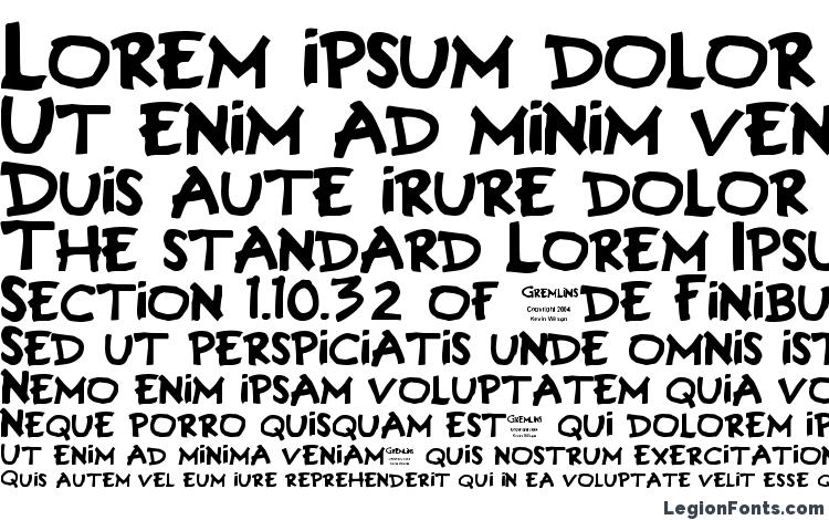 specimens Gremlins font, sample Gremlins font, an example of writing Gremlins font, review Gremlins font, preview Gremlins font, Gremlins font