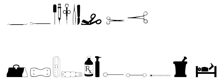 глифы шрифта Medicineo, символы шрифта Medicineo, символьная карта шрифта Medicineo, предварительный просмотр шрифта Medicineo, алфавит шрифта Medicineo, шрифт Medicineo