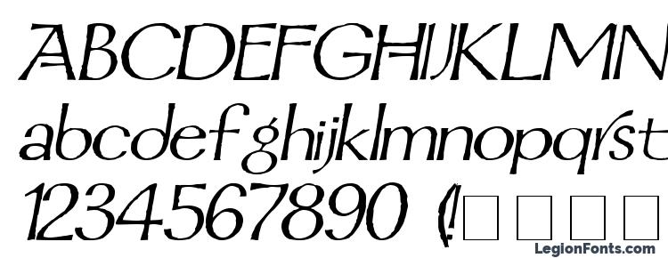 глифы шрифта Mordred Italic, символы шрифта Mordred Italic, символьная карта шрифта Mordred Italic, предварительный просмотр шрифта Mordred Italic, алфавит шрифта Mordred Italic, шрифт Mordred Italic