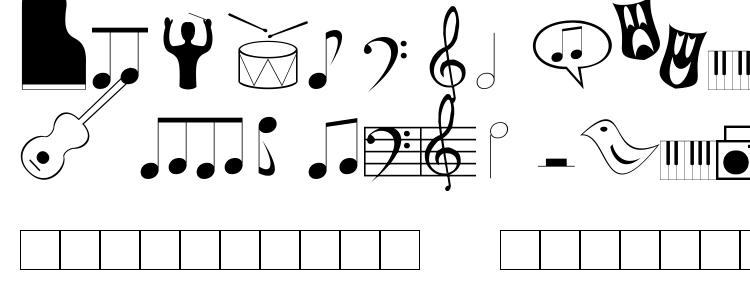 глифы шрифта Musicfun, символы шрифта Musicfun, символьная карта шрифта Musicfun, предварительный просмотр шрифта Musicfun, алфавит шрифта Musicfun, шрифт Musicfun