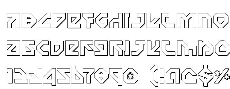 глифы шрифта Nostromo 3D, символы шрифта Nostromo 3D, символьная карта шрифта Nostromo 3D, предварительный просмотр шрифта Nostromo 3D, алфавит шрифта Nostromo 3D, шрифт Nostromo 3D