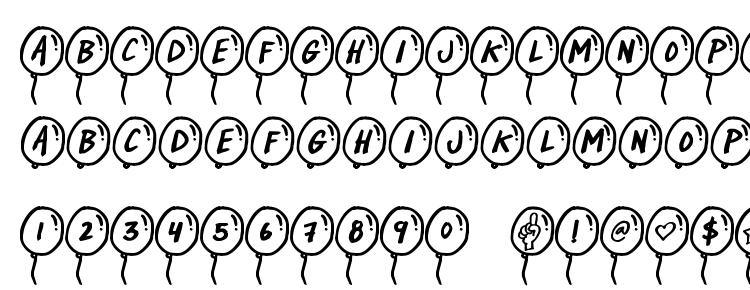 glyphs PartyBalloons font, сharacters PartyBalloons font, symbols PartyBalloons font, character map PartyBalloons font, preview PartyBalloons font, abc PartyBalloons font, PartyBalloons font
