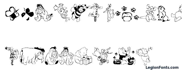 глифы шрифта Pooh, символы шрифта Pooh, символьная карта шрифта Pooh, предварительный просмотр шрифта Pooh, алфавит шрифта Pooh, шрифт Pooh