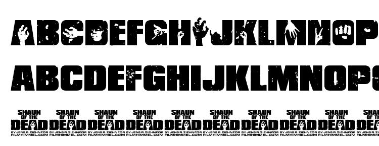 глифы шрифта Shaun of the Dead, символы шрифта Shaun of the Dead, символьная карта шрифта Shaun of the Dead, предварительный просмотр шрифта Shaun of the Dead, алфавит шрифта Shaun of the Dead, шрифт Shaun of the Dead