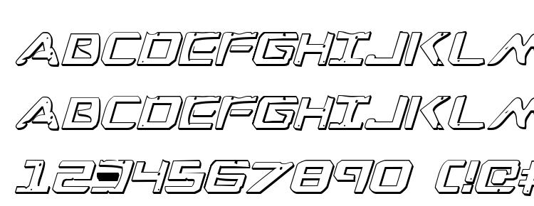 глифы шрифта War Eagle 3D Italic, символы шрифта War Eagle 3D Italic, символьная карта шрифта War Eagle 3D Italic, предварительный просмотр шрифта War Eagle 3D Italic, алфавит шрифта War Eagle 3D Italic, шрифт War Eagle 3D Italic