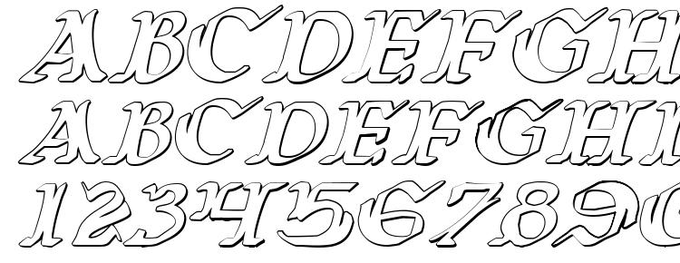 глифы шрифта Wars of Asgard 3D Italic, символы шрифта Wars of Asgard 3D Italic, символьная карта шрифта Wars of Asgard 3D Italic, предварительный просмотр шрифта Wars of Asgard 3D Italic, алфавит шрифта Wars of Asgard 3D Italic, шрифт Wars of Asgard 3D Italic
