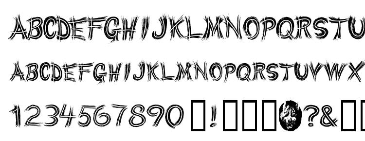 глифы шрифта WereWolf, символы шрифта WereWolf, символьная карта шрифта WereWolf, предварительный просмотр шрифта WereWolf, алфавит шрифта WereWolf, шрифт WereWolf