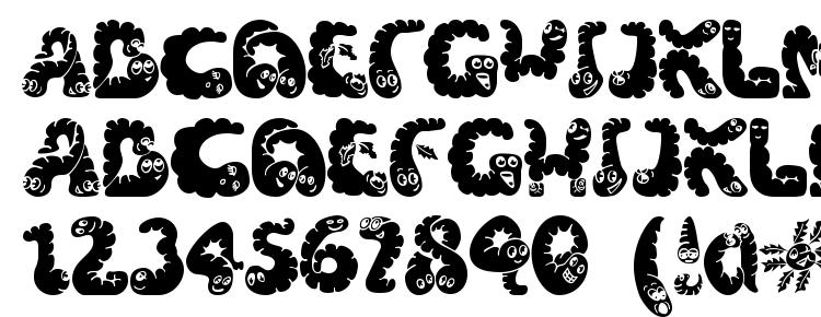 глифы шрифта Wibbles, символы шрифта Wibbles, символьная карта шрифта Wibbles, предварительный просмотр шрифта Wibbles, алфавит шрифта Wibbles, шрифт Wibbles