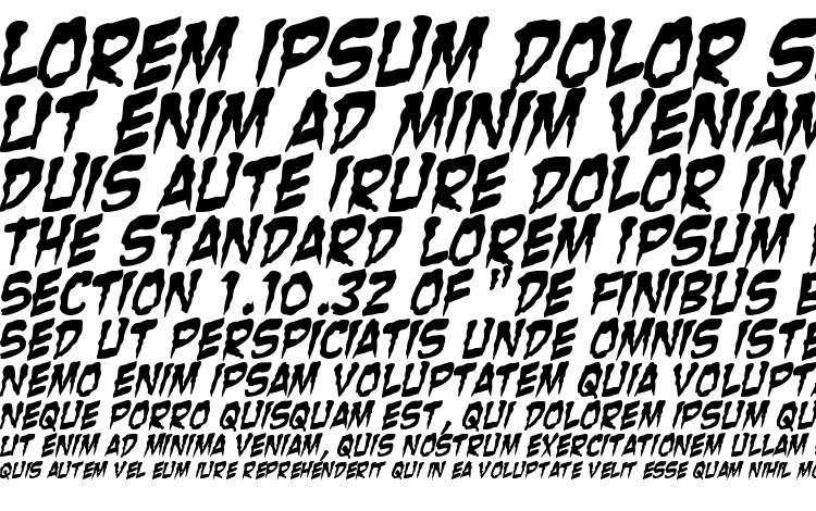 образцы шрифта Zombie Guts Italic, образец шрифта Zombie Guts Italic, пример написания шрифта Zombie Guts Italic, просмотр шрифта Zombie Guts Italic, предосмотр шрифта Zombie Guts Italic, шрифт Zombie Guts Italic